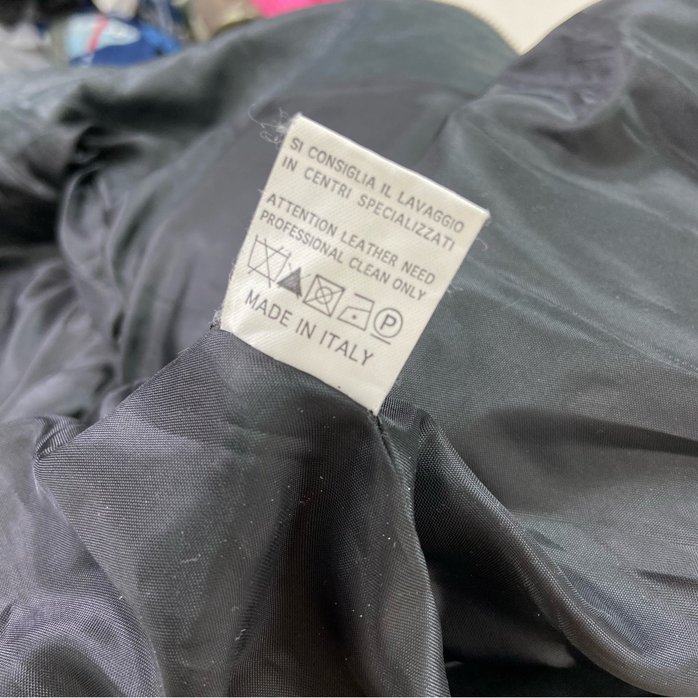 Vincent’s charcoal gray black belted leather moto biker jacket. - Picture 7 of 15